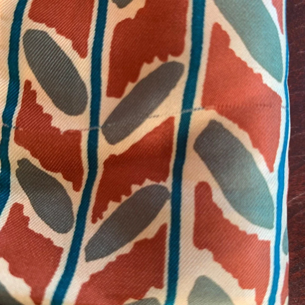 Echo Vintage Silk Scarf Geometric Abstract Print Red Blue Cream Oblong